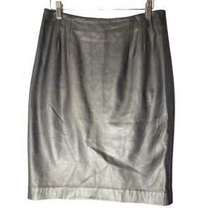 Vtg Doncaster Y2K Silver Metallic Pencil Leather Skirt Womens 6 Gray Whimsigoth